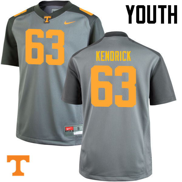 Youth #63 Brett Kendrick Tennessee Volunteers College Football Jerseys-Gray